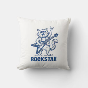 Rockstar-Katze-Gitarre-Vintage-Stickerei-Shirt-Des Kissen