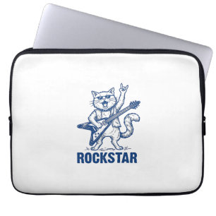 Rockstar-Katze-Gitarre-Vintage-Stickerei-Shirt-Des Laptopschutzhülle
