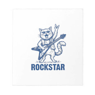 Rockstar-Katze-Gitarre-Vintage-Stickerei-Shirt-Des Notizblock