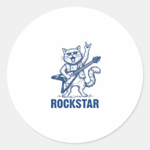 Rockstar-Katze-Gitarre-Vintage-Stickerei-Shirt-Des Runder Aufkleber