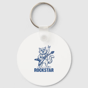 Rockstar-Katze-Gitarre Vintage-Stickerei-Shirt-Des Schlüsselanhänger