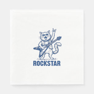 Rockstar-Katze-Gitarre-Vintage-Stickerei-Shirt-Des Serviette