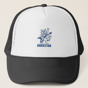 Rockstar-Katze-Gitarre-Vintage-Stickerei-Shirt-Des Truckerkappe