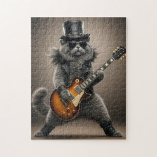 Rockstar-Katze spielt elektrische Gitarre in Leder Puzzle