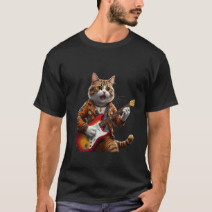 Rockstar-Katze spielt Gitarre Rock and Roll Männer T-Shirt