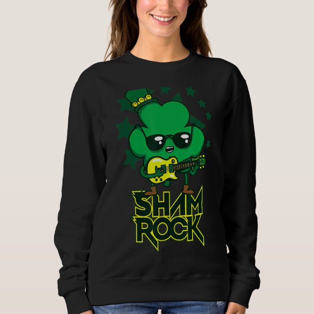 Rockstar Kleeblatt und Roll Funny St Patrick Day V Sweatshirt (Vorderseite)