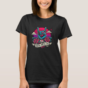 Rockstar-Kostüm Retro-80er-Musik-Band-Party-Look T-Shirt