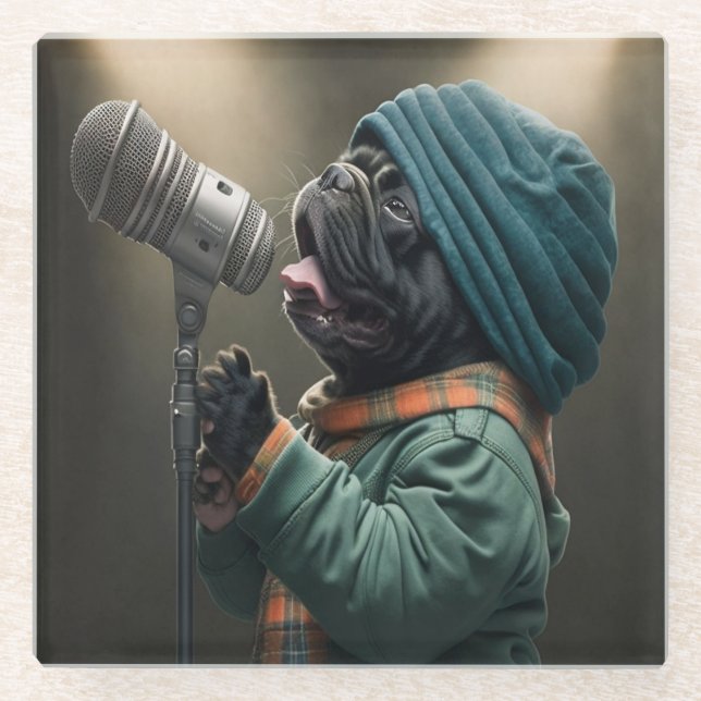 Rockstar-Mops: Bereit für den Charme Glasuntersetzer (Vorderseite)