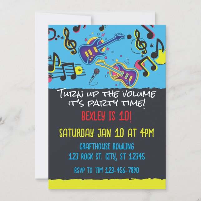 Rockstar Neon Geburtstagsparty Einladung (Vorderseite)