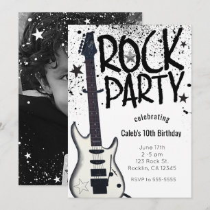 Rockstar-Party-Gitarre-Geburtstags-Foto-Einladunge Einladung