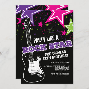 Rockstar Pink lila Gitarre Geburtstag Einladung