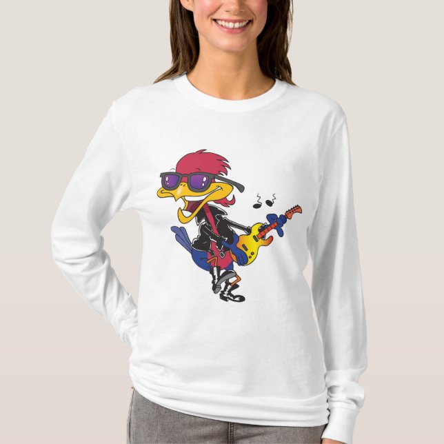 Rockstar Roadrunner Bird Playing Guitar T-Shirt (Vorderseite)