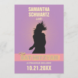 Rockstar-Schläger Mitzvah Einladung-Lila Rosa Einladung