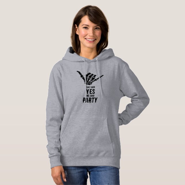 Rockstar-Skeleton-Braut-Squad-Grau-Kapuzenpullover Hoodie (Vorne ganz)
