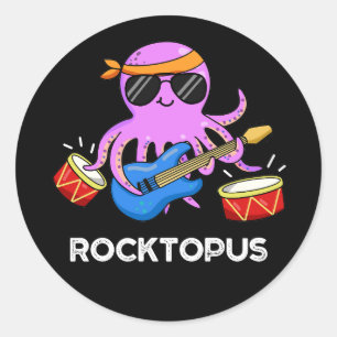 Rocktopus Funny Rock Band Octopus Puck Dark BG Runder Aufkleber