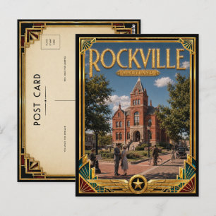 Rockville Maryland Vintage Art Deco Goldenes Zeita Postkarte