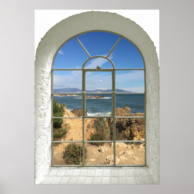 Rocky Beach Ocean View Kurven Fake Fenster Poster (Vorne)