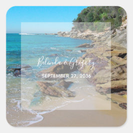 Rocky Beach Wedding Quadratischer Aufkleber