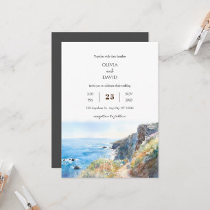 Rocky Cliff Trail Blue Ocean Waves Beach Wedding Einladung