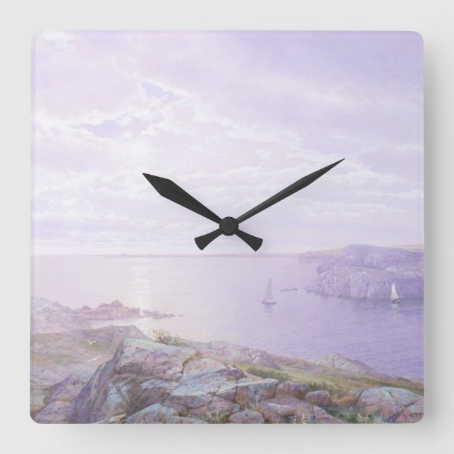 Rocky Cove Fine Art Watercolor Seascape Quadratische Wanduhr (Vorderseite)