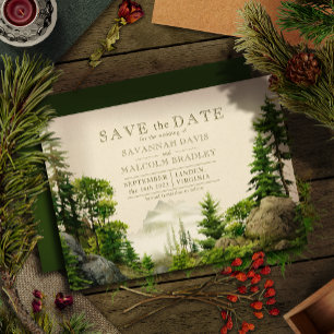Rocky Forest Mountains   Rustic Wedding Save The Date