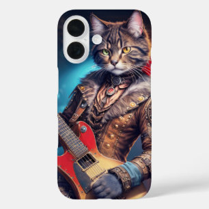 Rocky Katze spielt elektrische Gitarre auf der Büh iPhone 16 Hülle