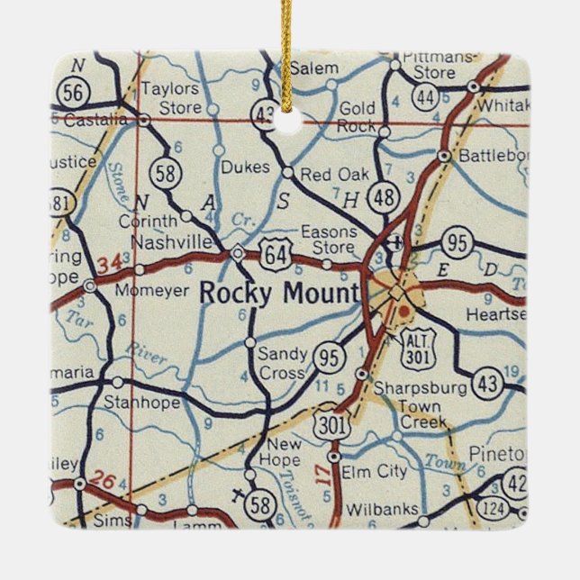 Rocky Mount NC Vintage Karte Keramikornament (Rückseite)