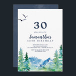 Rocky Mountain 30. Geburtstag Einladung<br><div class="desc">Diese Einladung zum 30. Geburtstag des Rocky Mountain ist perfekt für eine Geburtstagsfeier im Freien. Das Design zeichnet sich durch eine blau-grün gestrichene Wildnislandschaft mit Aquarellkiefern,  Vögeln und Bergen aus.</div>