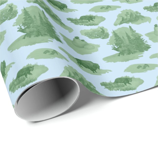 Rocky Mountain Animal Toile (Green on...) Geschenkpapier (Rolleneckpunkt)