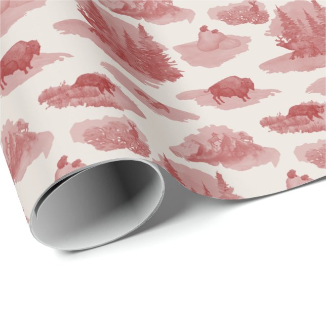 Rocky Mountain Animal Toile (Red on...) Geschenkpapier (Rolleneckpunkt)