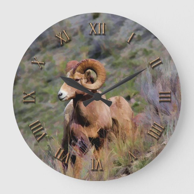 Rocky Mountain Bighorn Sheep Große Wanduhr (Vorderseite)