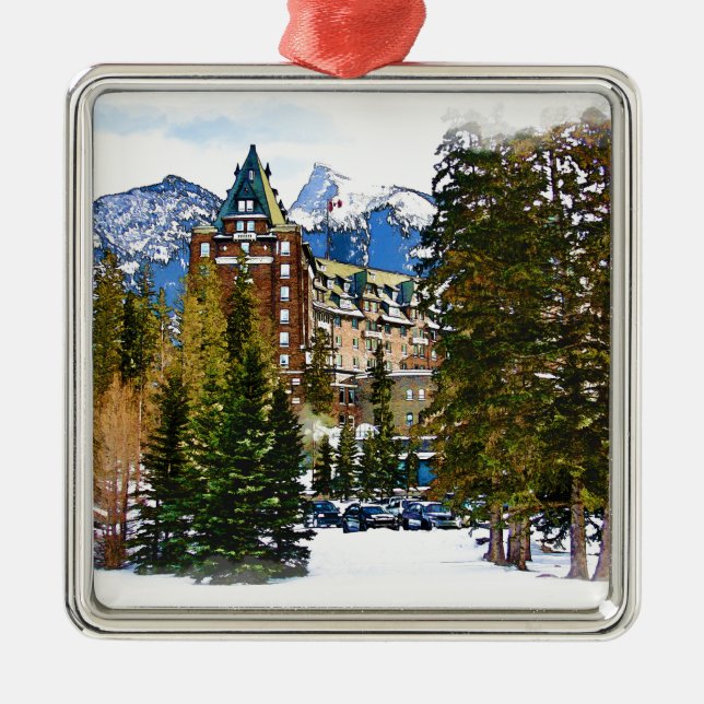 Rocky Mountain Castle - Banff Kanada Ornament Aus Metall (Vorne)
