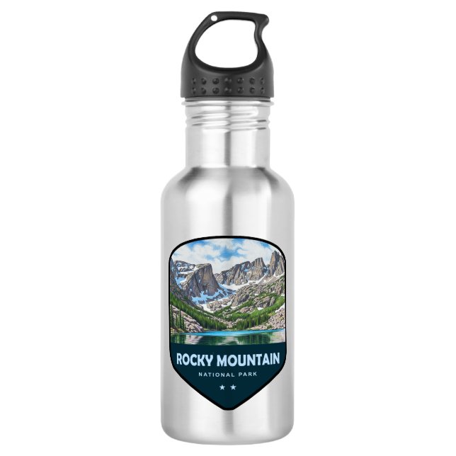 Rocky Mountain National Park Shield Edelstahlflasche (Vorderseite)