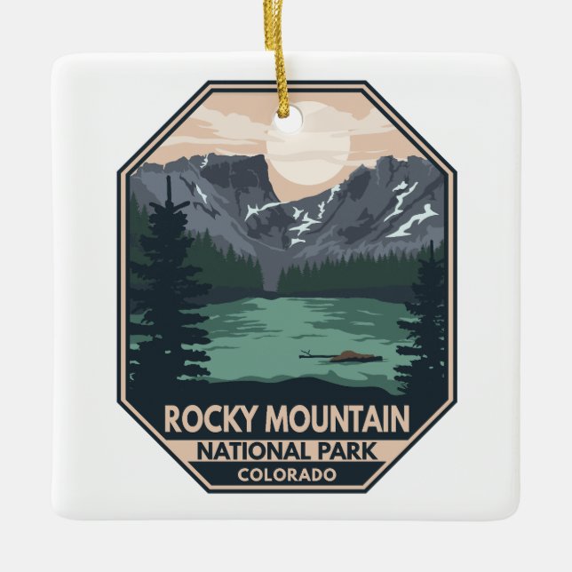 Rocky Mountain Nationalpark Minimal Retro Emblem Keramikornament (Vorderseite)