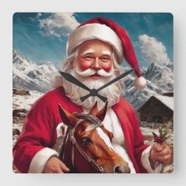 Rocky Mountain Santa and His Horse Quadratische Wanduhr