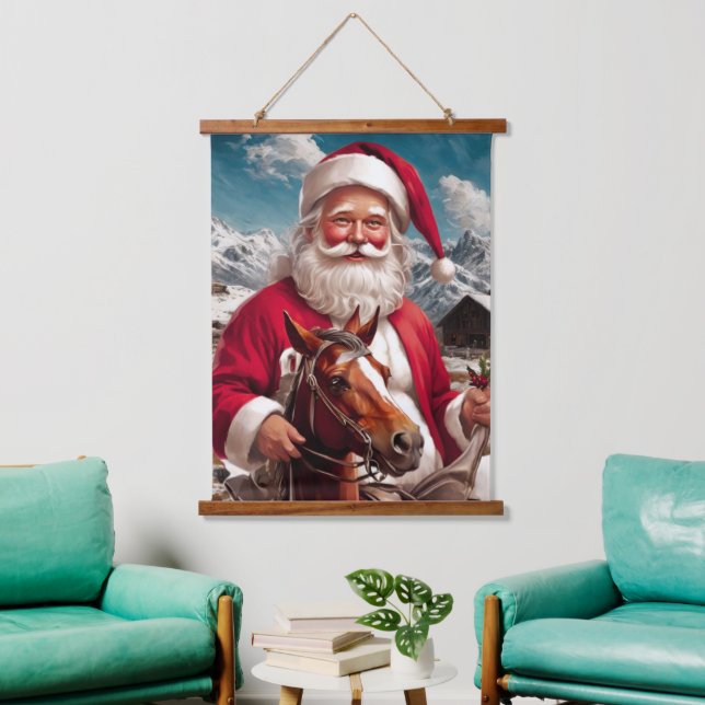 Rocky Mountain Santa and His Horse Wandteppich Mit Holzrahmen (Wohnzimmer)