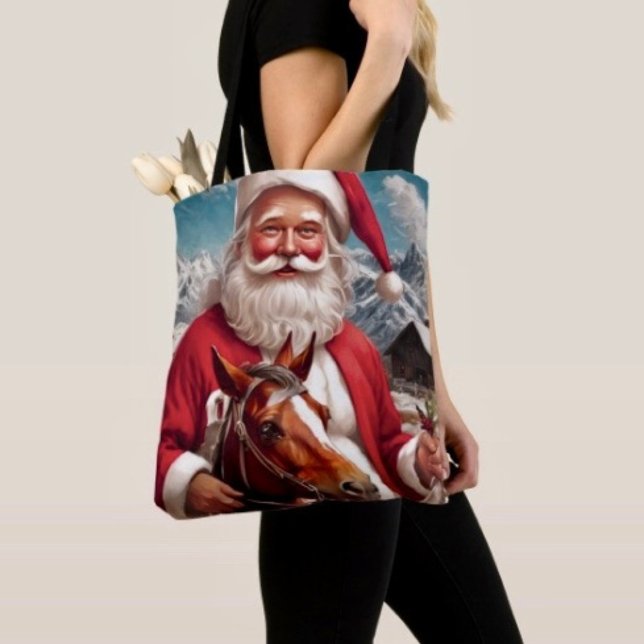 Rocky Mountain Santa und sein Pferd (Tote Bag — 100% polyester, black laminated lining 100% cotton web hand. Made in the USA.)