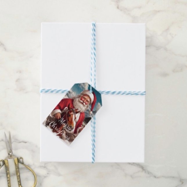 Rocky Mountain Santa und sein Pferd Geschenkanhänger (Gift Tag. D: 3.5"l x 2”w.  Set of 10. Printed on 120lb, 18 point thick matte paper. Made in USA.
)
