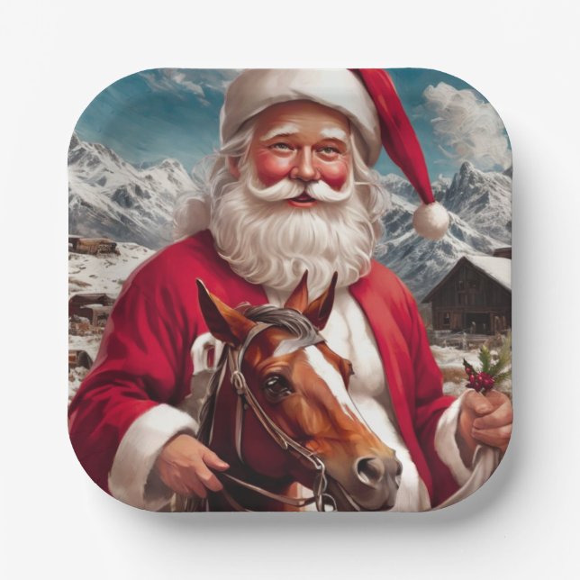 Rocky Mountain Santa und sein Pferd Pappteller (Vorderseite)