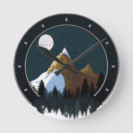 Rocky Mountain Snow Moon Pine Trees Runde Wanduhr