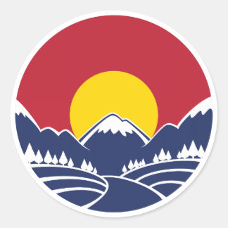 Rocky Mountain Sunset Logo Runder Aufkleber