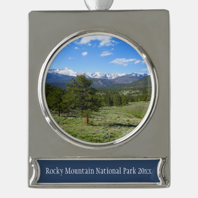 Rocky Mountain View Landschaft Banner-Ornament Silber (Vorderseite)