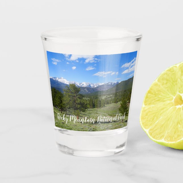 Rocky Mountain View Landschaft Schnapsglas (Vorderseite)