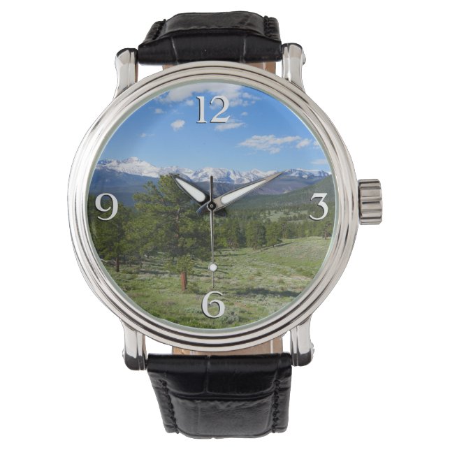 Rocky Mountain View Landschaftliche Landschaft Armbanduhr (Vorderseite)