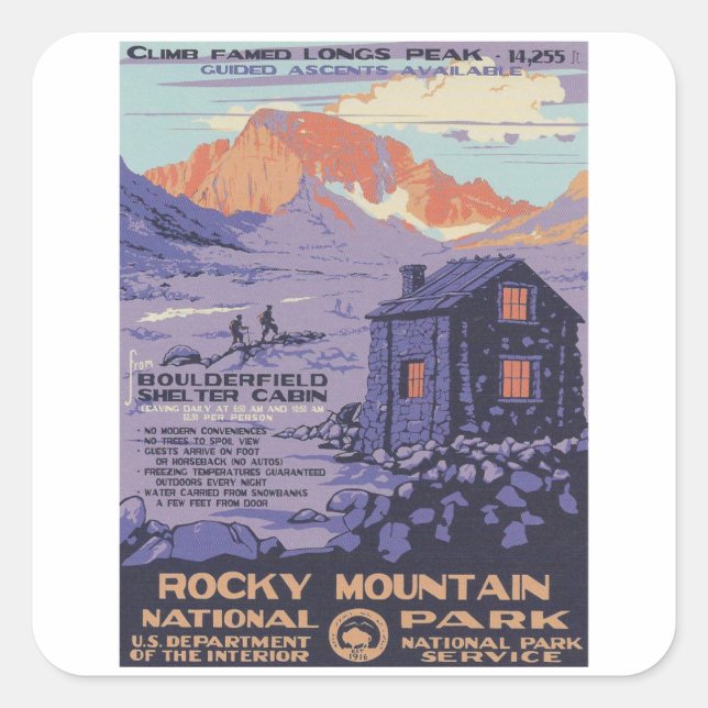 Rocky Mountain - Vintage Travel Quadratischer Aufkleber (Vorderseite)