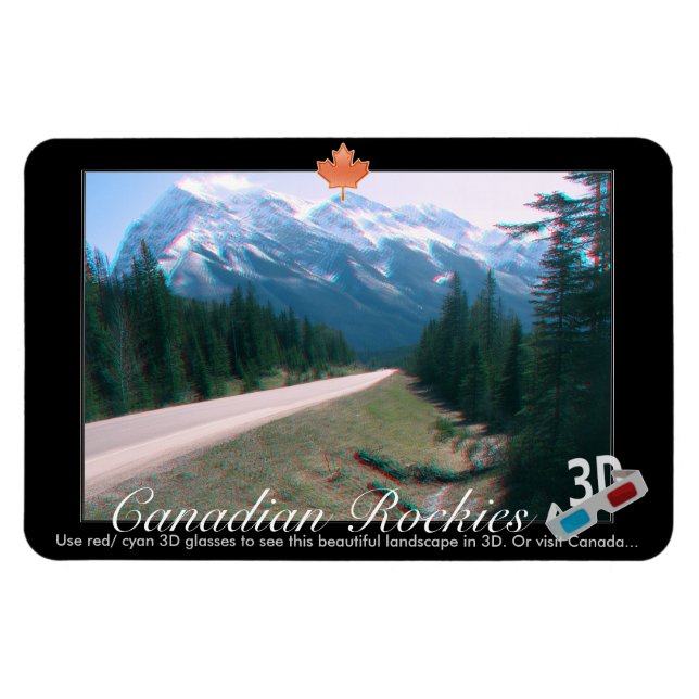 Rocky Mountains Canada 3D Red Cyan Anaglyph Foto Magnet (Horizontal)