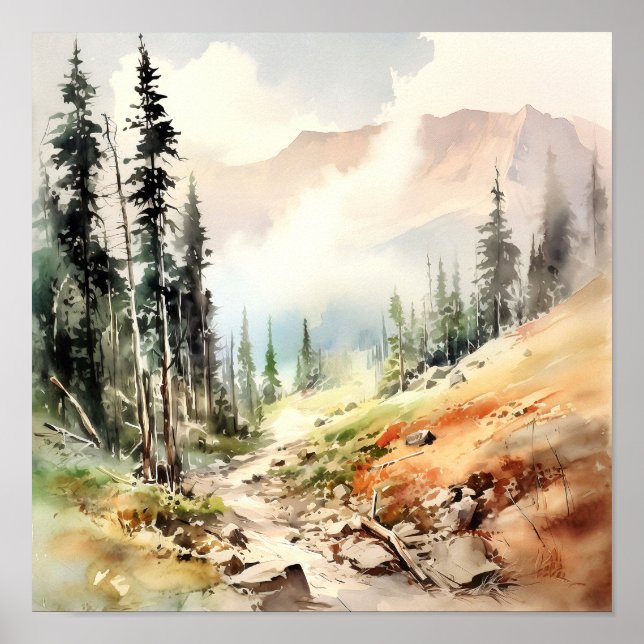 Rocky Mountains Malerei Smoky Pine Forest Poster (Vorne)