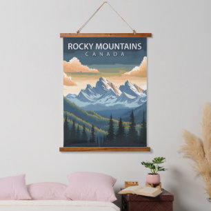 Rocky Mountains – Vintage Reiseplakat von Kanada Wandteppich Mit Holzrahmen