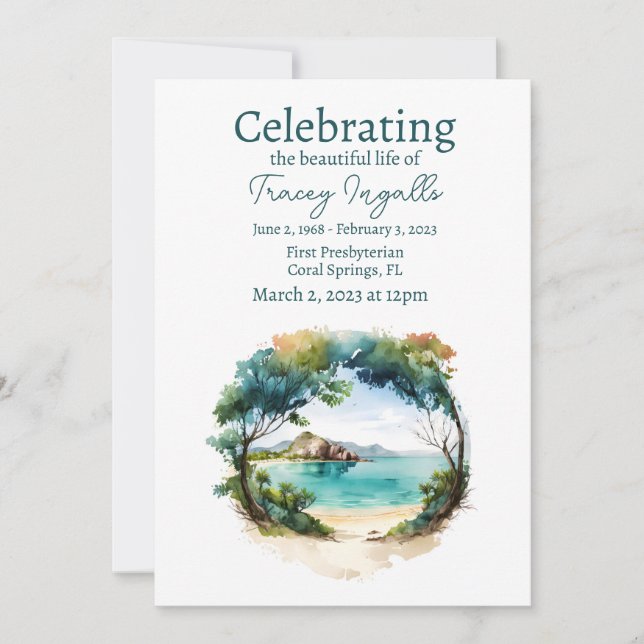 Rocky Ocean Circle Beerdigung Feier des Lebens Einladung (Vorderseite)