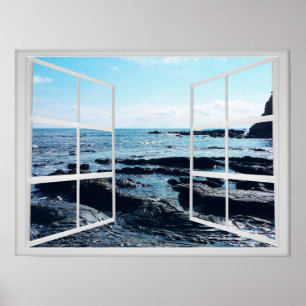 Rocky Ocean Coast mit Fensterrahmen Poster